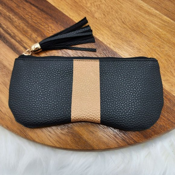 ZiGi MARAIS Zippered Pouch Black Rose Gold Striped Tassel Pull NIB New In Pouch - Picture 6 of 6